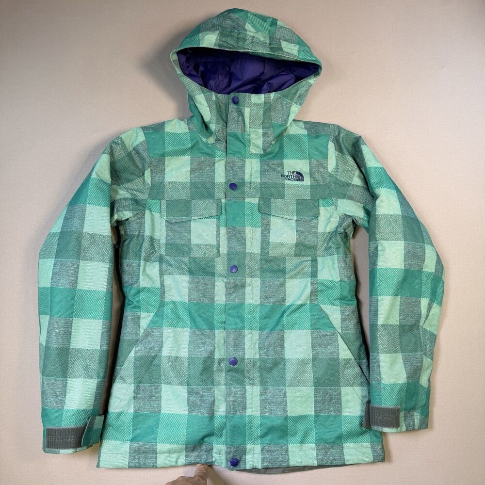 The North Face Women’s Sm HyVent Insulated Purple & Green Plaid Jacket Snow EUC